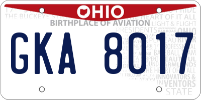 OH license plate GKA8017