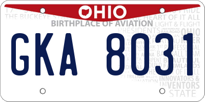 OH license plate GKA8031