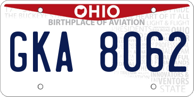 OH license plate GKA8062