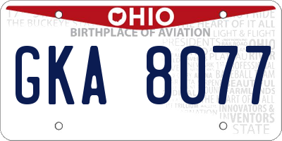 OH license plate GKA8077