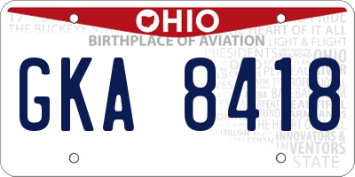OH license plate GKA8418