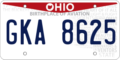 OH license plate GKA8625