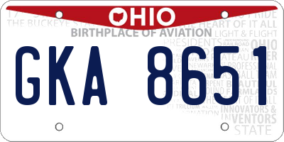 OH license plate GKA8651