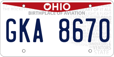 OH license plate GKA8670