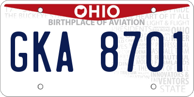 OH license plate GKA8701