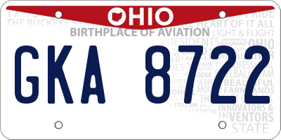 OH license plate GKA8722