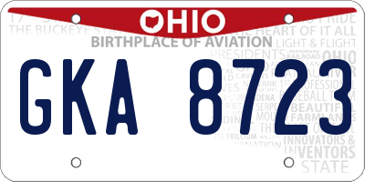 OH license plate GKA8723