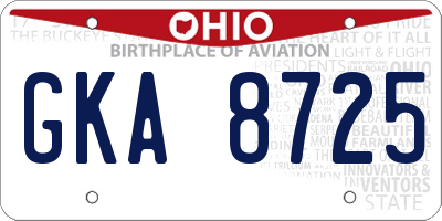 OH license plate GKA8725