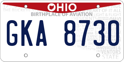 OH license plate GKA8730