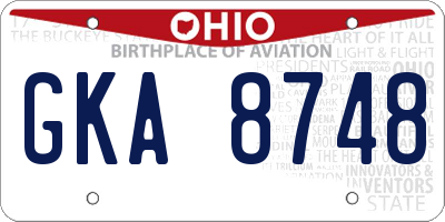 OH license plate GKA8748