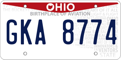 OH license plate GKA8774