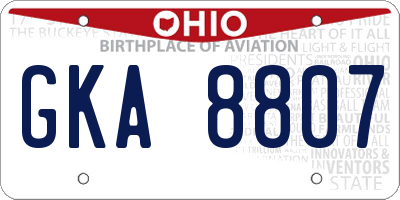 OH license plate GKA8807