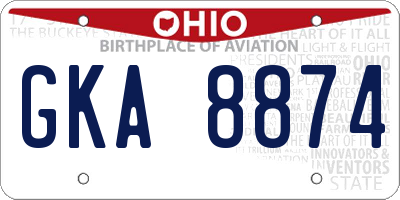 OH license plate GKA8874