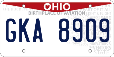 OH license plate GKA8909