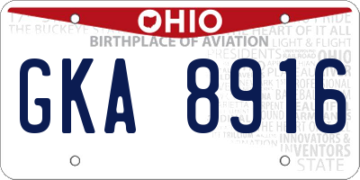 OH license plate GKA8916