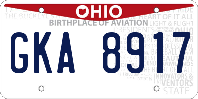 OH license plate GKA8917