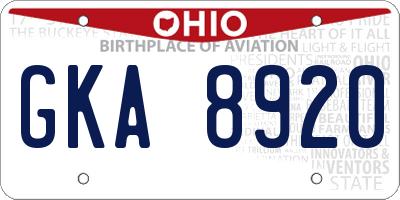 OH license plate GKA8920