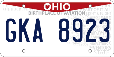 OH license plate GKA8923