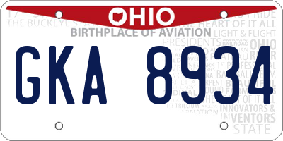 OH license plate GKA8934