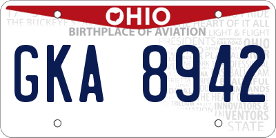 OH license plate GKA8942