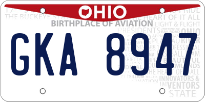 OH license plate GKA8947