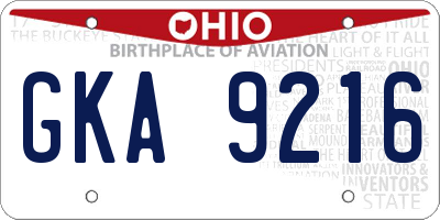 OH license plate GKA9216