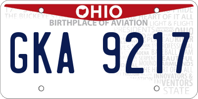 OH license plate GKA9217