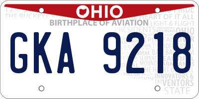 OH license plate GKA9218