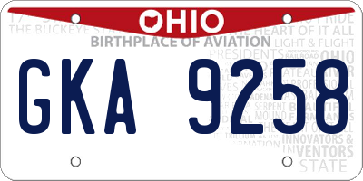 OH license plate GKA9258