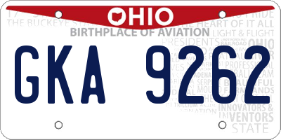 OH license plate GKA9262