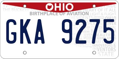 OH license plate GKA9275