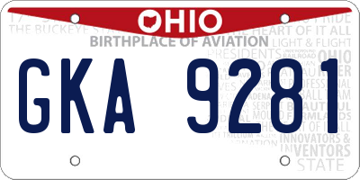 OH license plate GKA9281