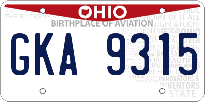 OH license plate GKA9315