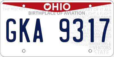 OH license plate GKA9317