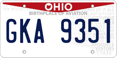 OH license plate GKA9351