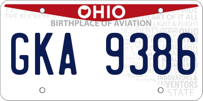 OH license plate GKA9386