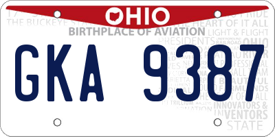 OH license plate GKA9387