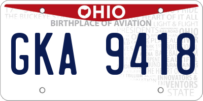 OH license plate GKA9418