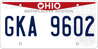OH license plate GKA9602