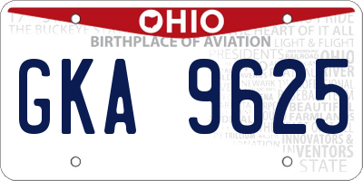 OH license plate GKA9625