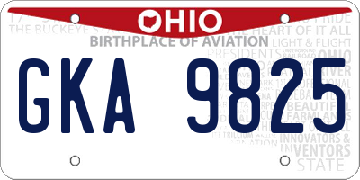 OH license plate GKA9825
