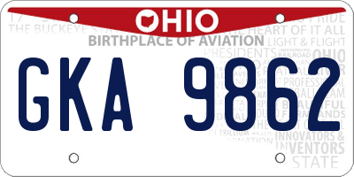 OH license plate GKA9862