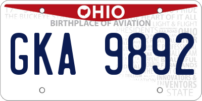 OH license plate GKA9892