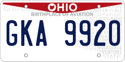 OH license plate GKA9920