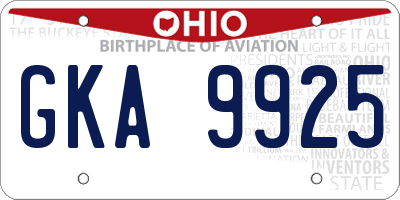 OH license plate GKA9925