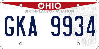 OH license plate GKA9934