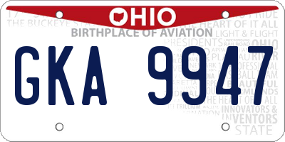 OH license plate GKA9947