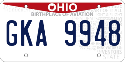 OH license plate GKA9948