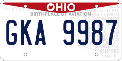 OH license plate GKA9987