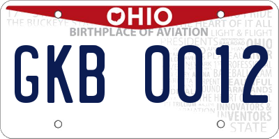 OH license plate GKB0012